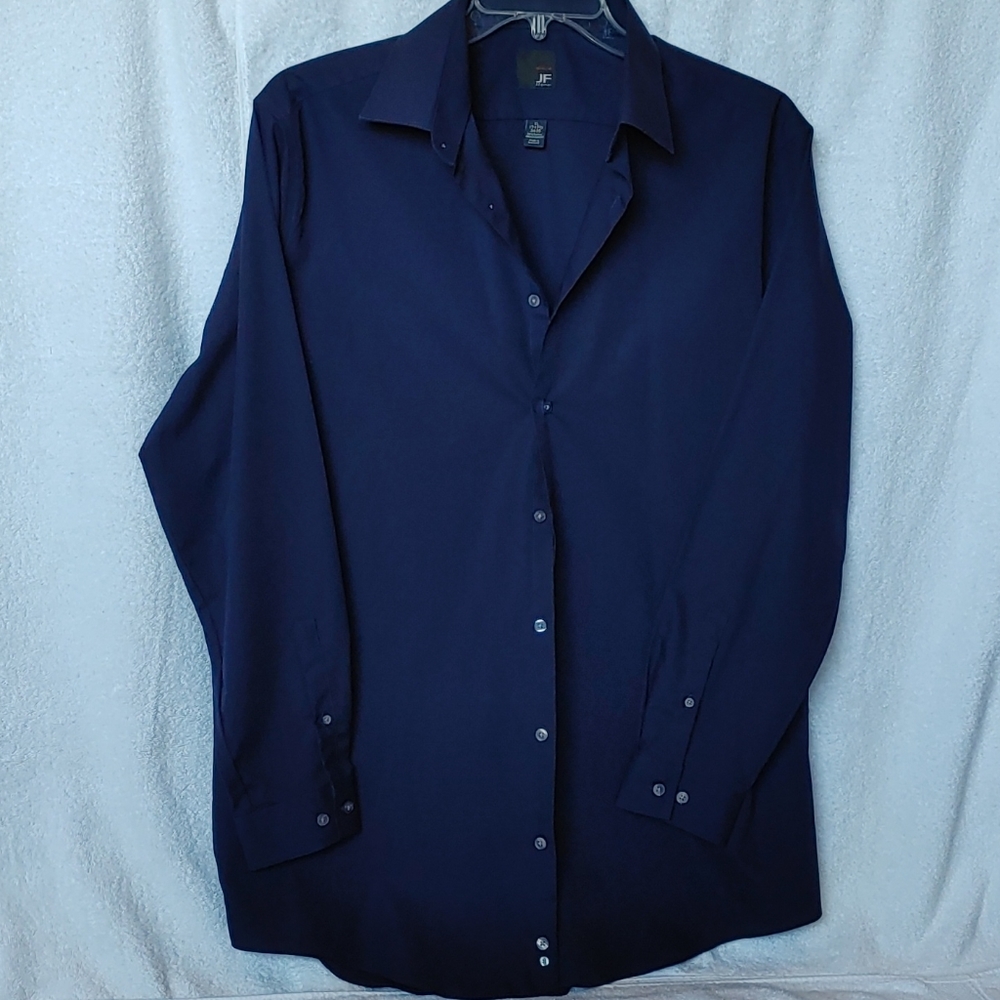 JF J.Ferrar Mens Slim Fit Navy Dress Shirt